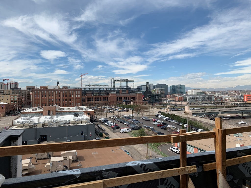 Views of Baseball stadium and Rocky Mountains from Canvas