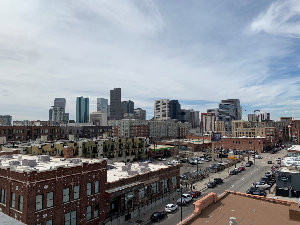 Views of Downtown Denver from out door deck at Canvas